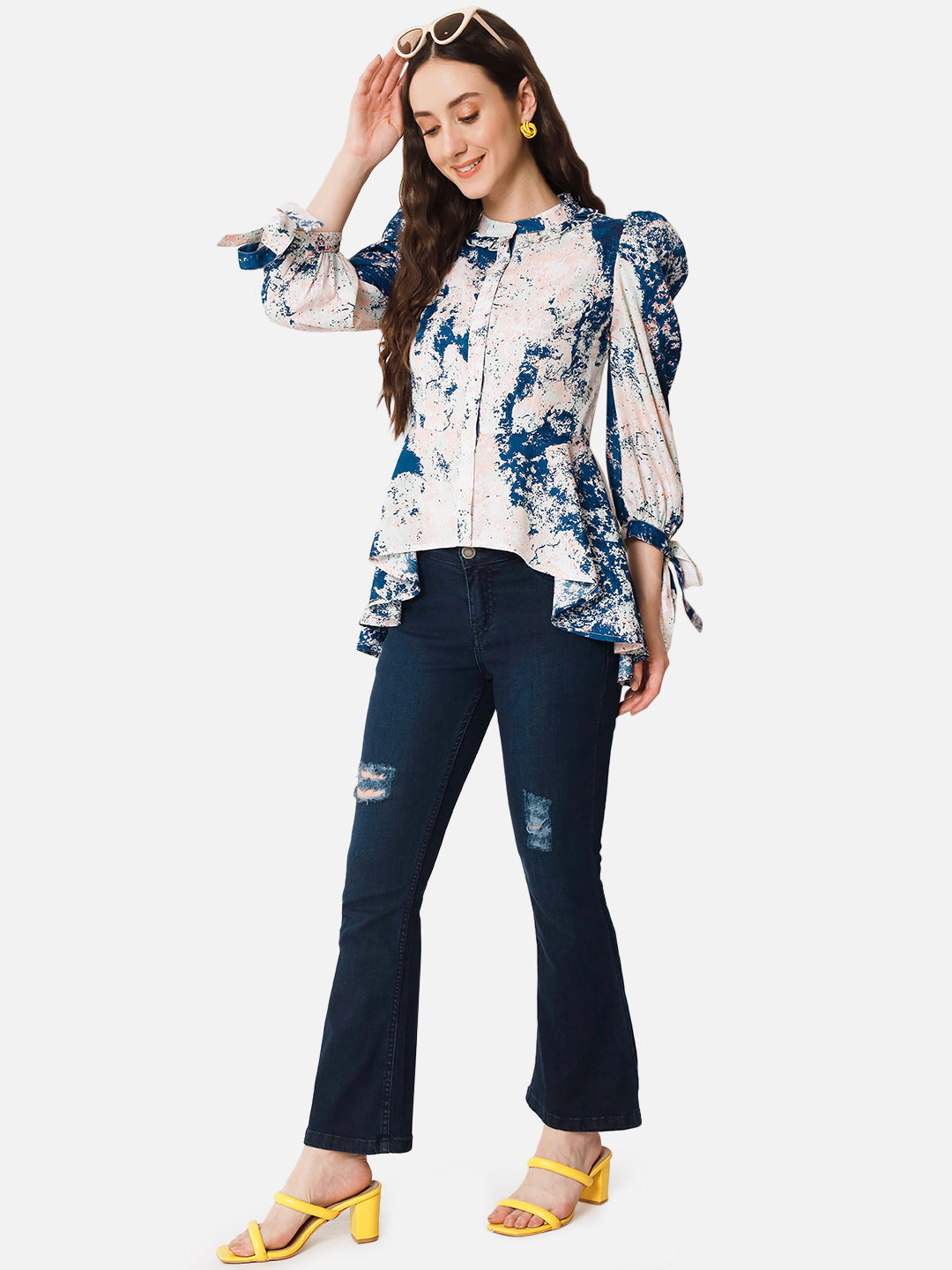 Multicolor Tie-Dye 3/4 Sleeve Top for Women