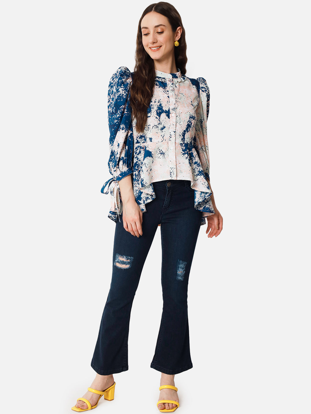 Multicolor Tie-Dye 3/4 Sleeve Top for Women