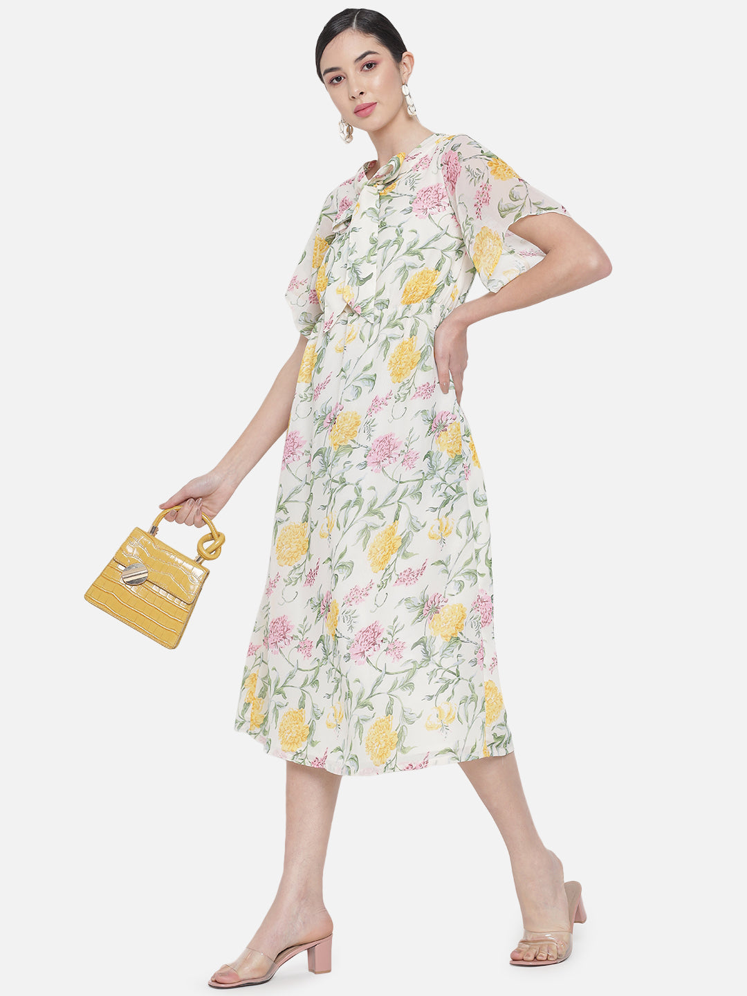 Multicolor Floral Poly Georgette Dress for Women