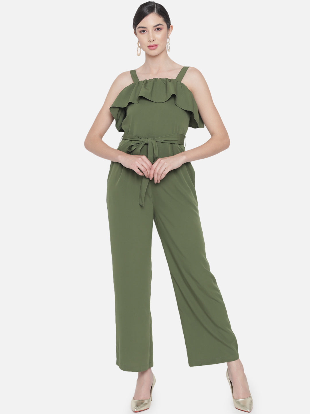 Solid Green Sleeveless Jumpsuit for Women