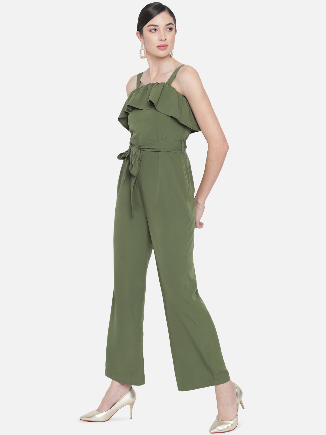 Solid Green Sleeveless Jumpsuit for Women