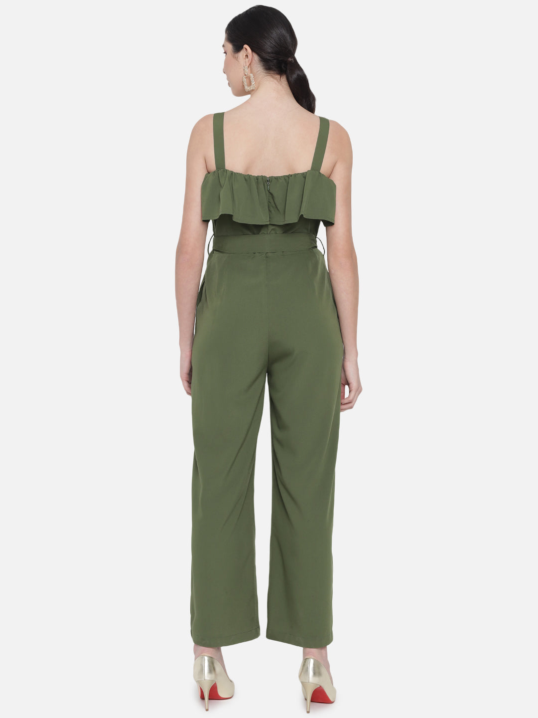 Solid Green Sleeveless Jumpsuit for Women
