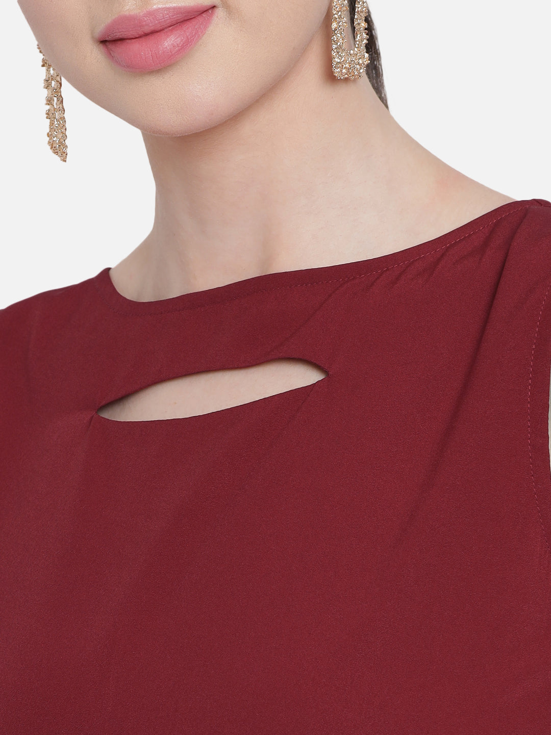 Solid Maroon Sleeveless Jumpsuit for Women