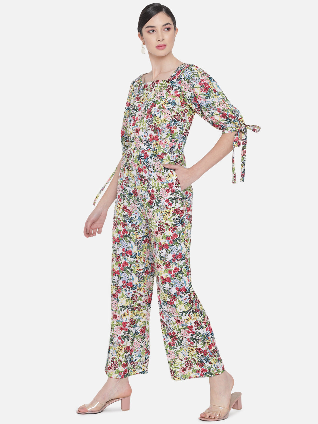 Multicolor Floral Square Neck Jumpsuit for Women