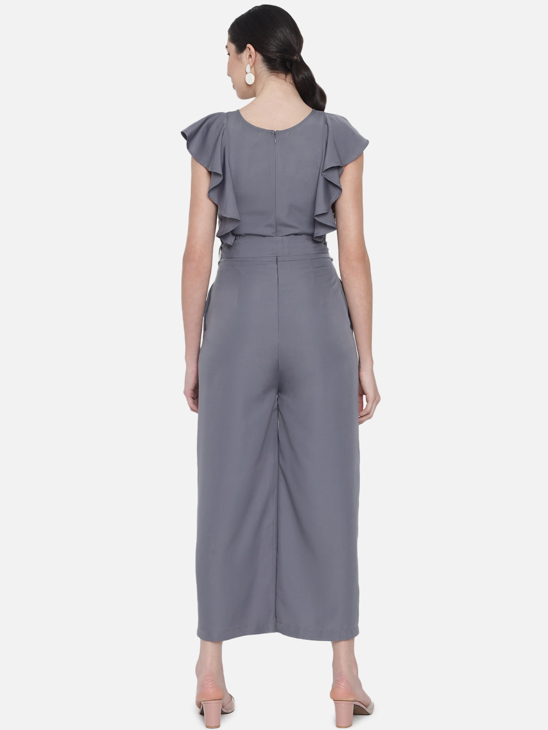 Solid Grey Sleeveless Jumpsuit for Women