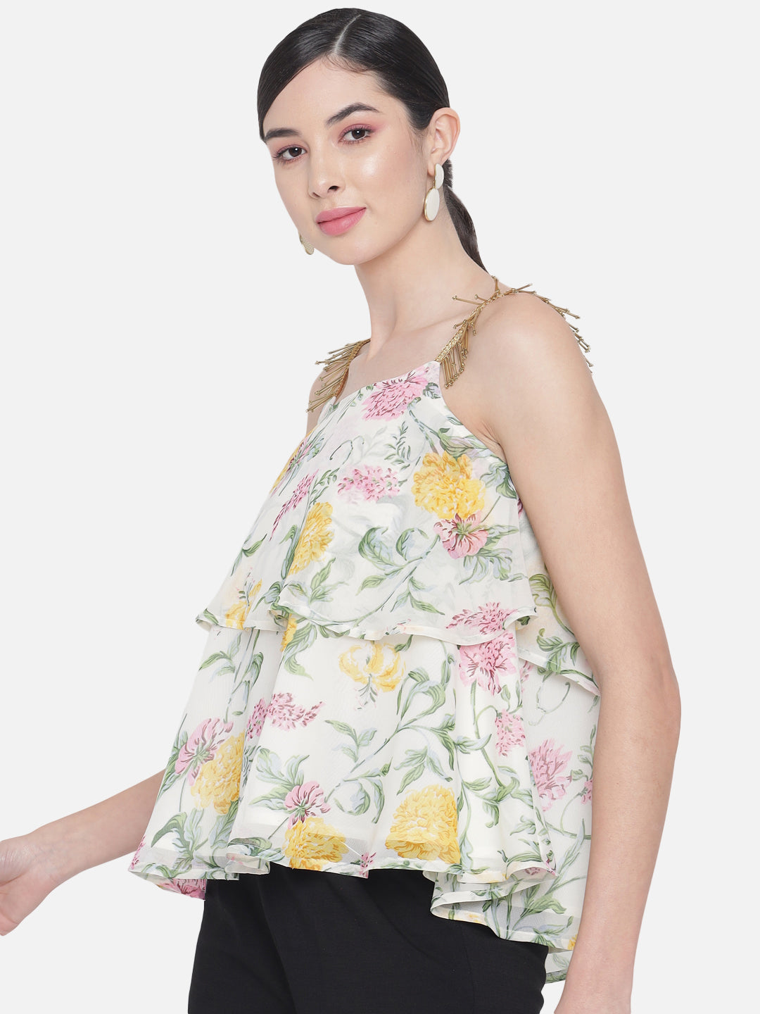 Floral Sleeveless Tiered Top for Women