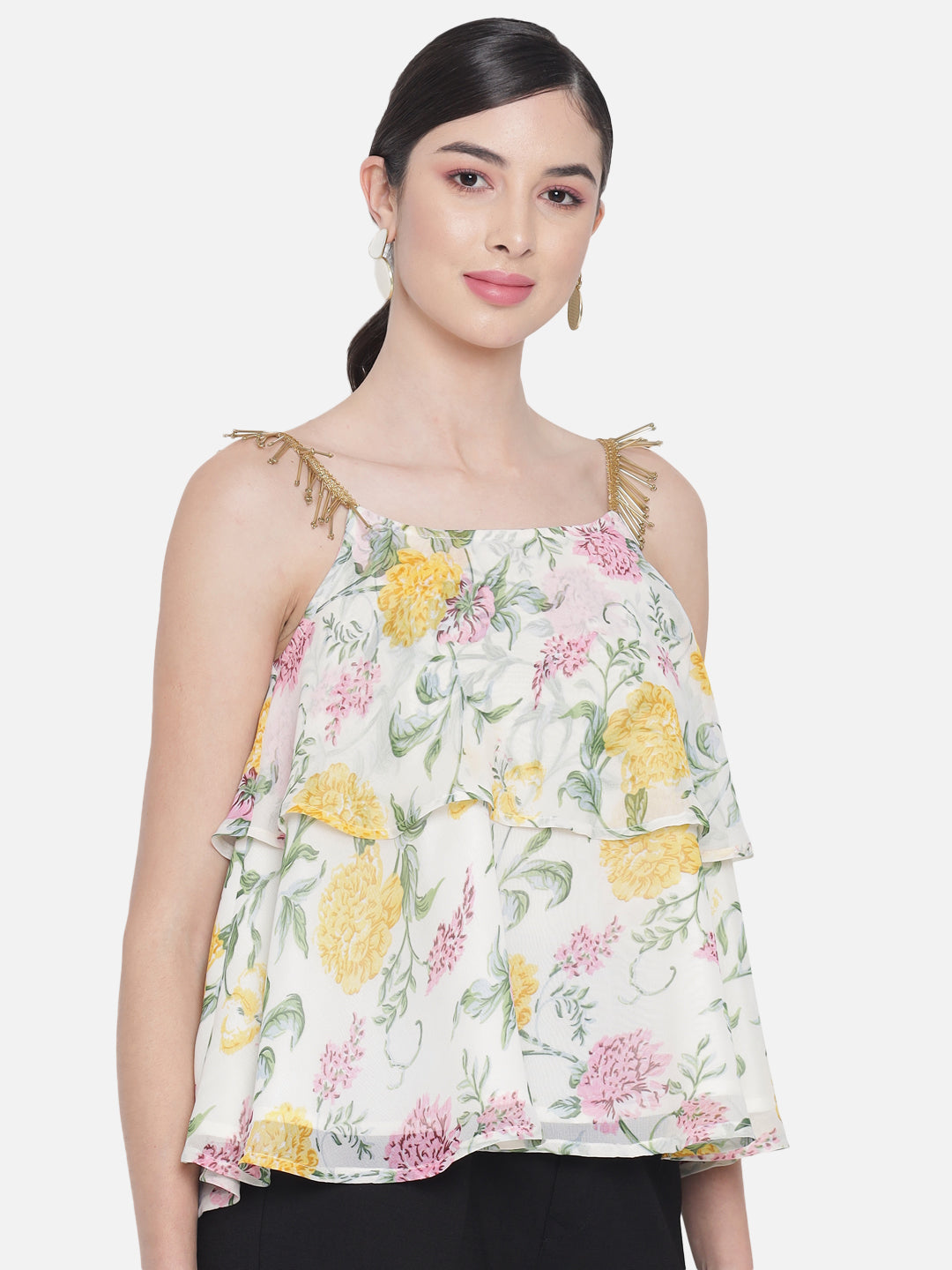 Floral Sleeveless Tiered Top for Women