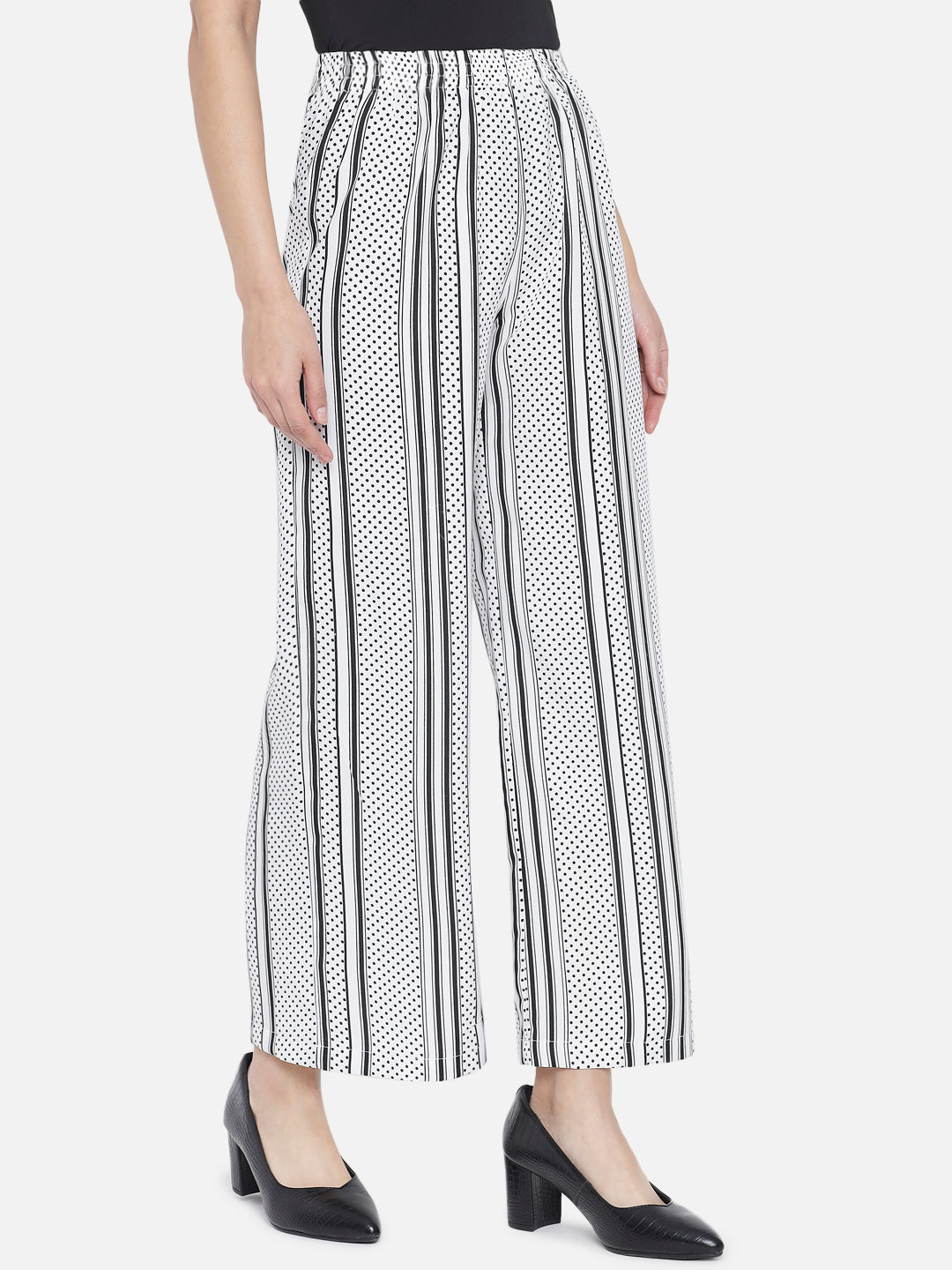 White Polka Dot Regular Fit Straight Palazzo for Women