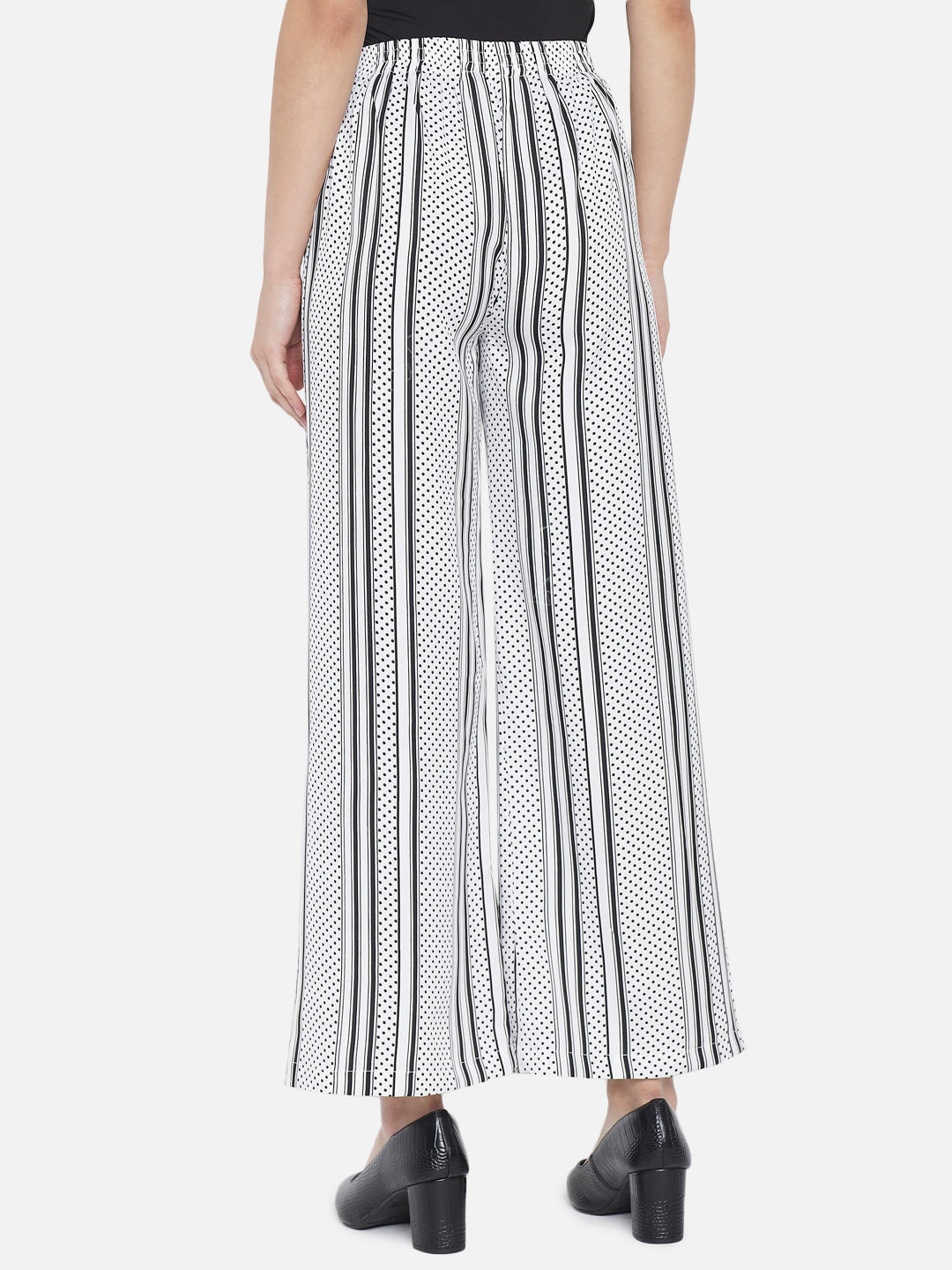 White Polka Dot Regular Fit Straight Palazzo for Women