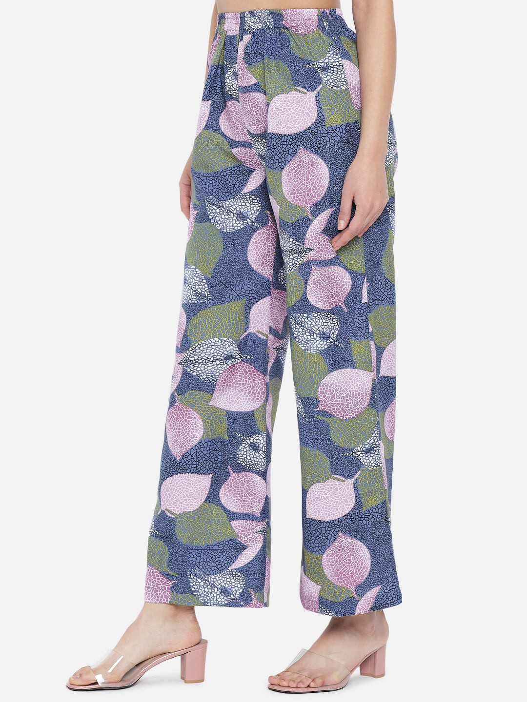 Multicolor Leaf Print Regular Fit Straight Palazzo for Women