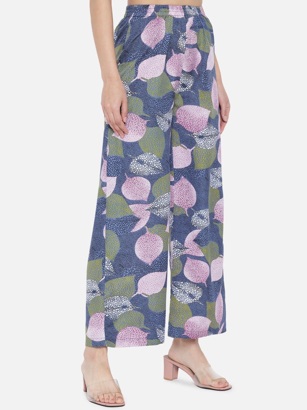 Multicolor Leaf Print Regular Fit Straight Palazzo for Women