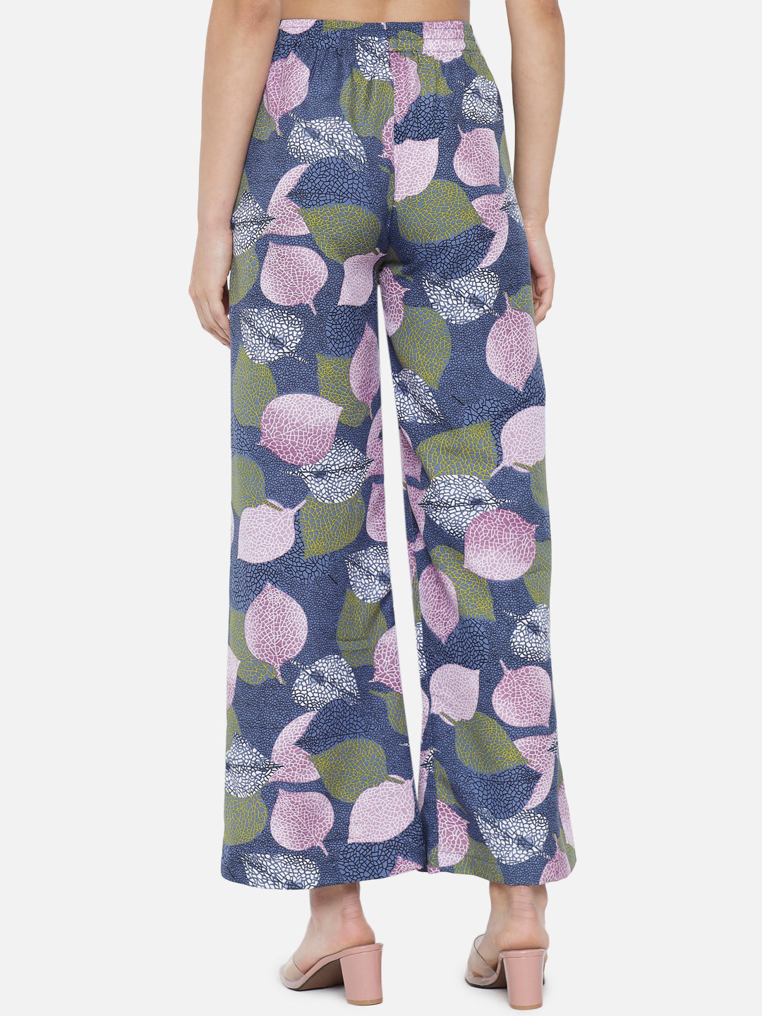Multicolor Leaf Print Regular Fit Straight Palazzo for Women