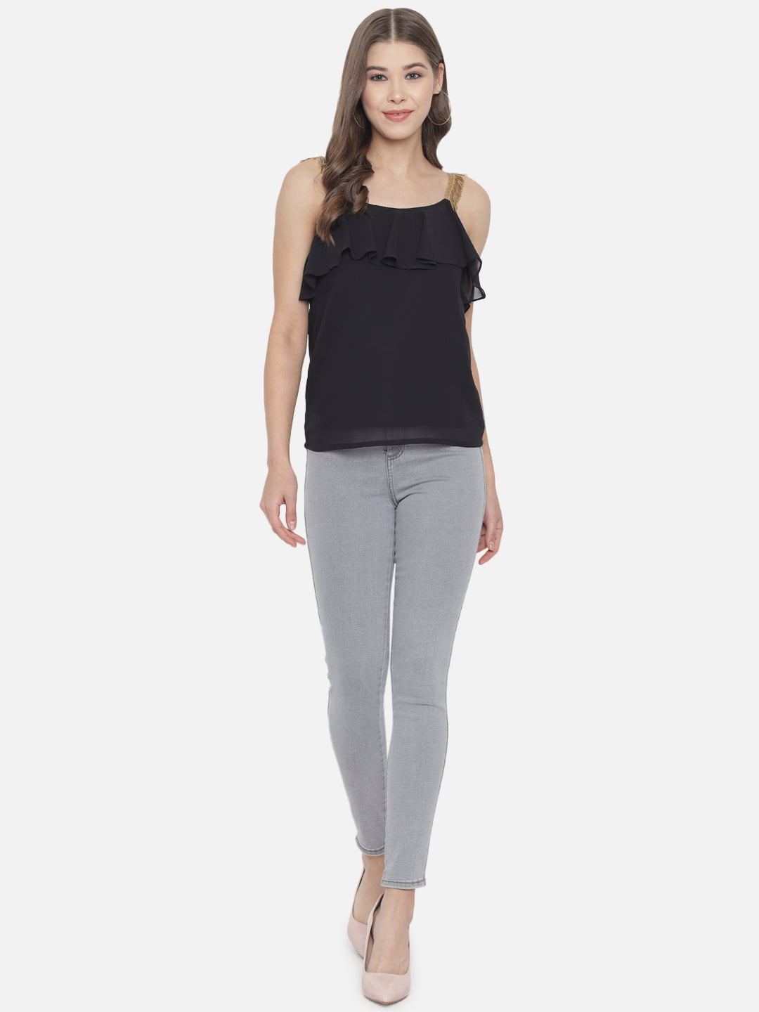 Solid Sleeveless Poly Georgette Top for Women
