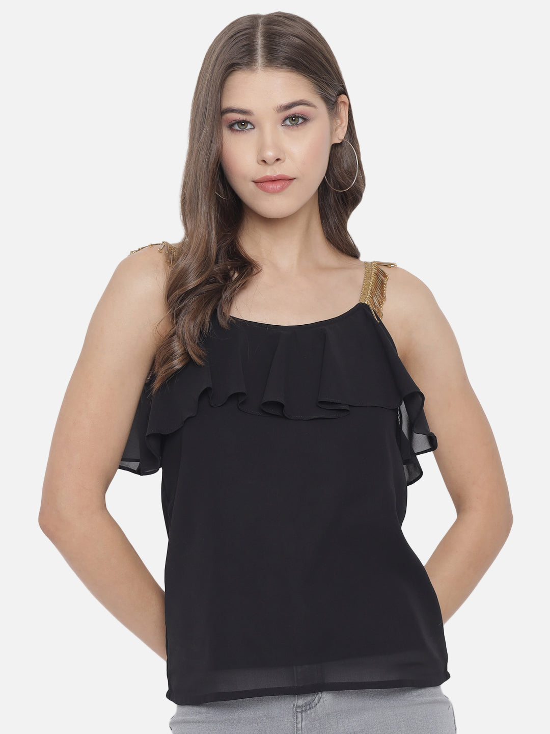 Solid Sleeveless Poly Georgette Top for Women
