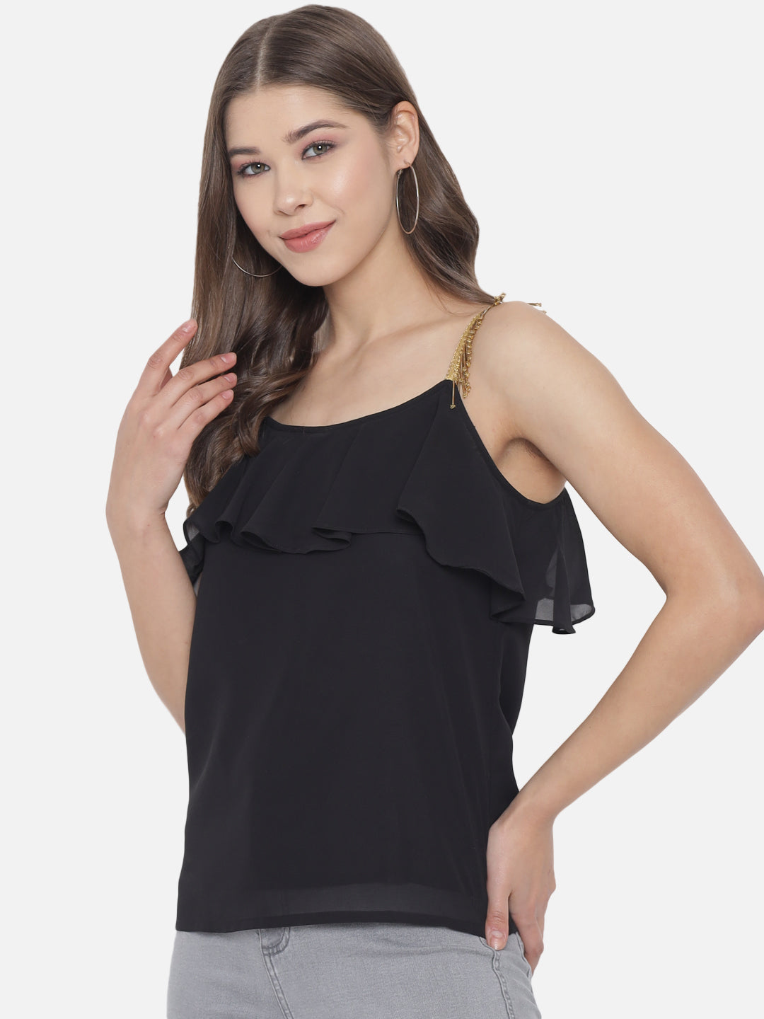 Solid Sleeveless Poly Georgette Top for Women