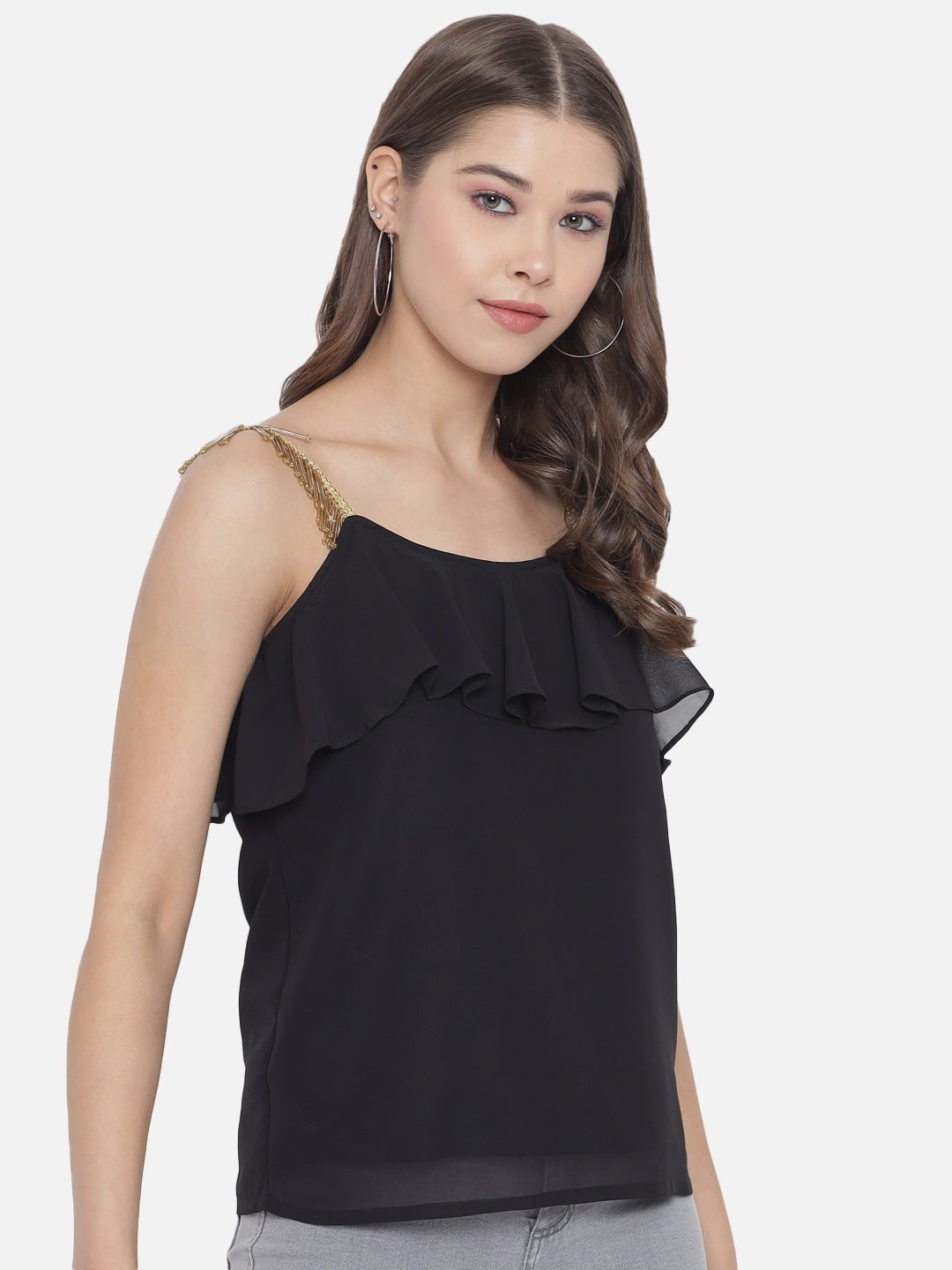 Solid Sleeveless Poly Georgette Top for Women