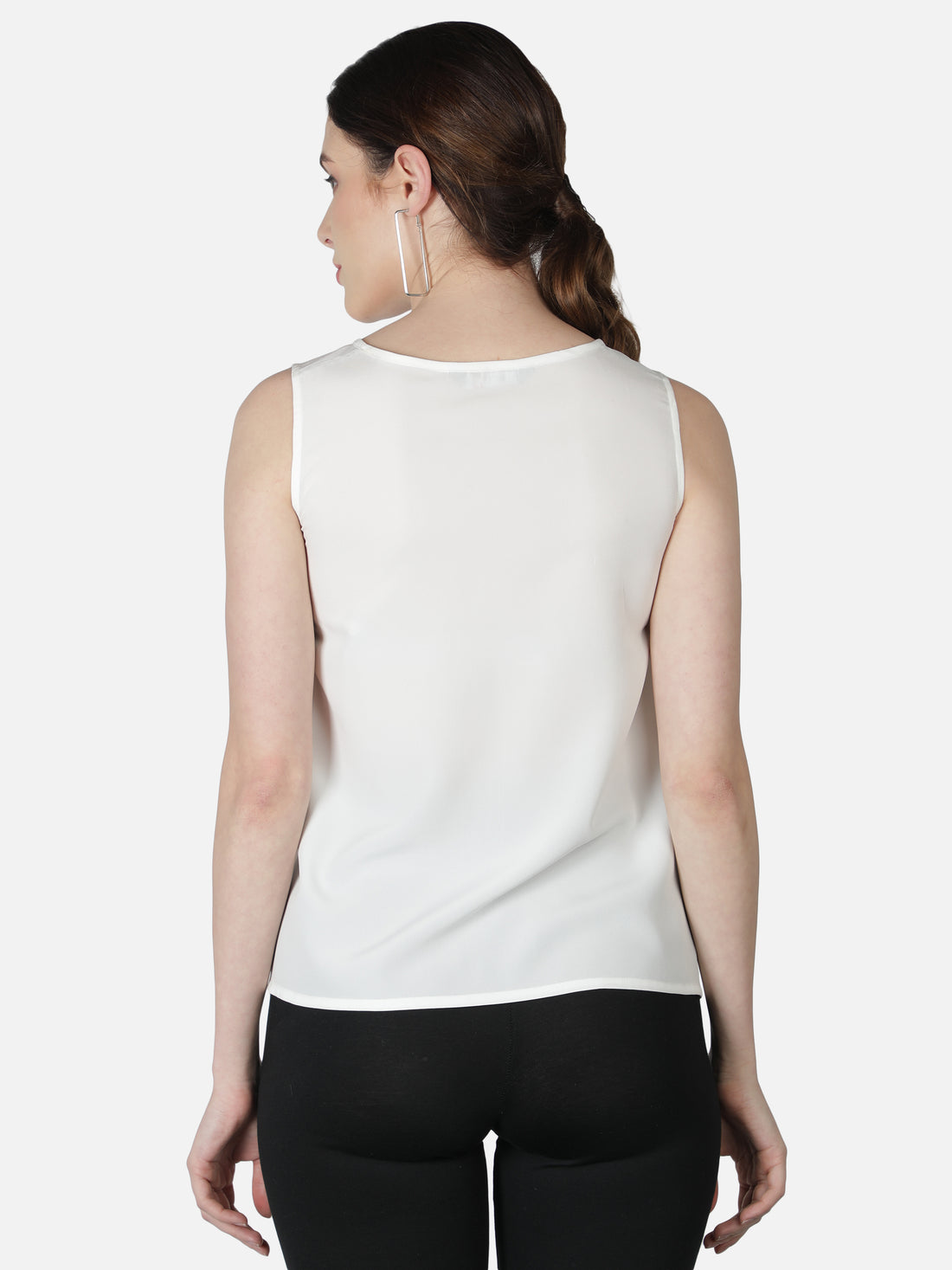 White Solid Sleeveless Top for Women