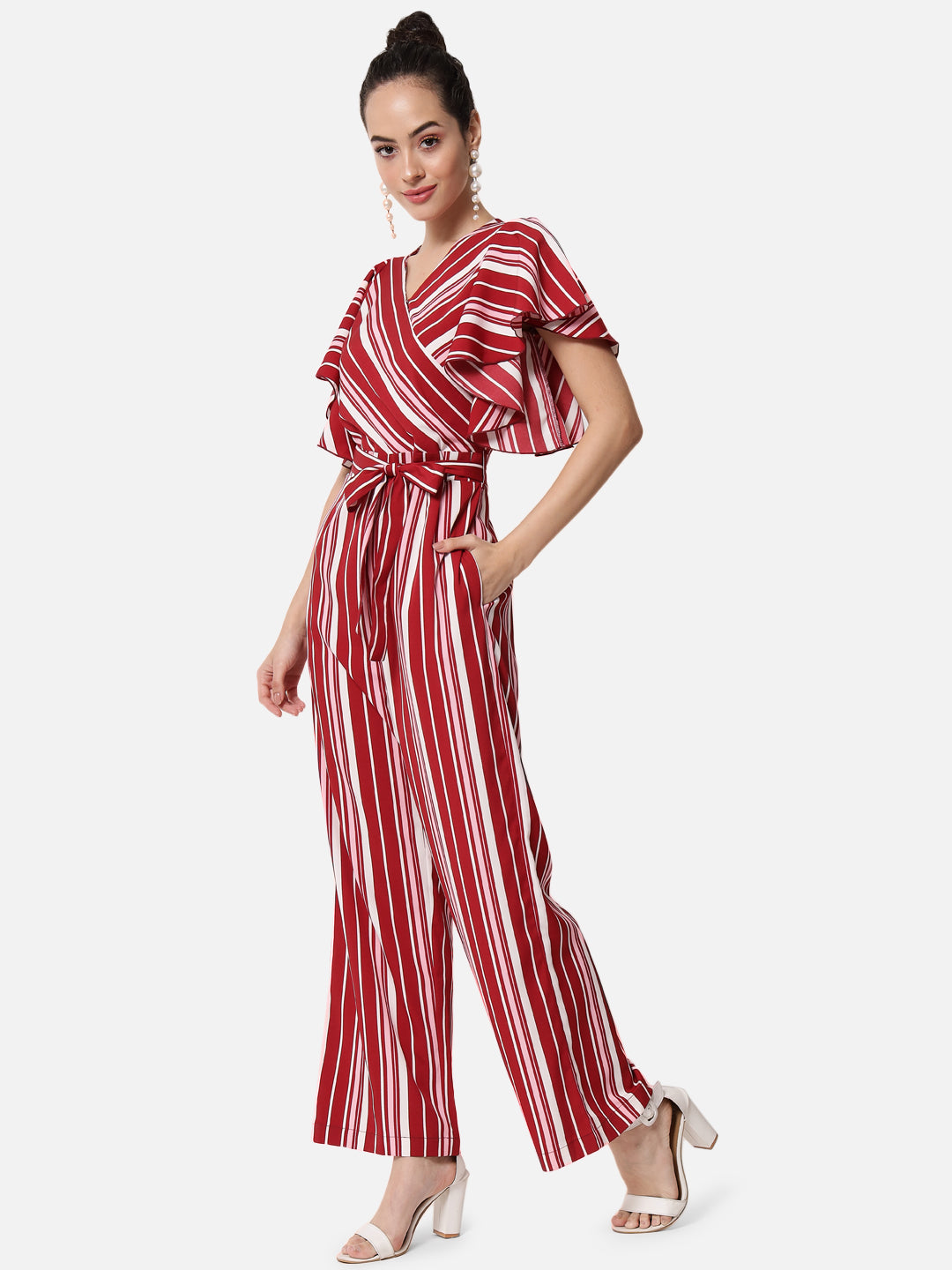 Multicolor Stripes V-neck Jumpsuit for Women