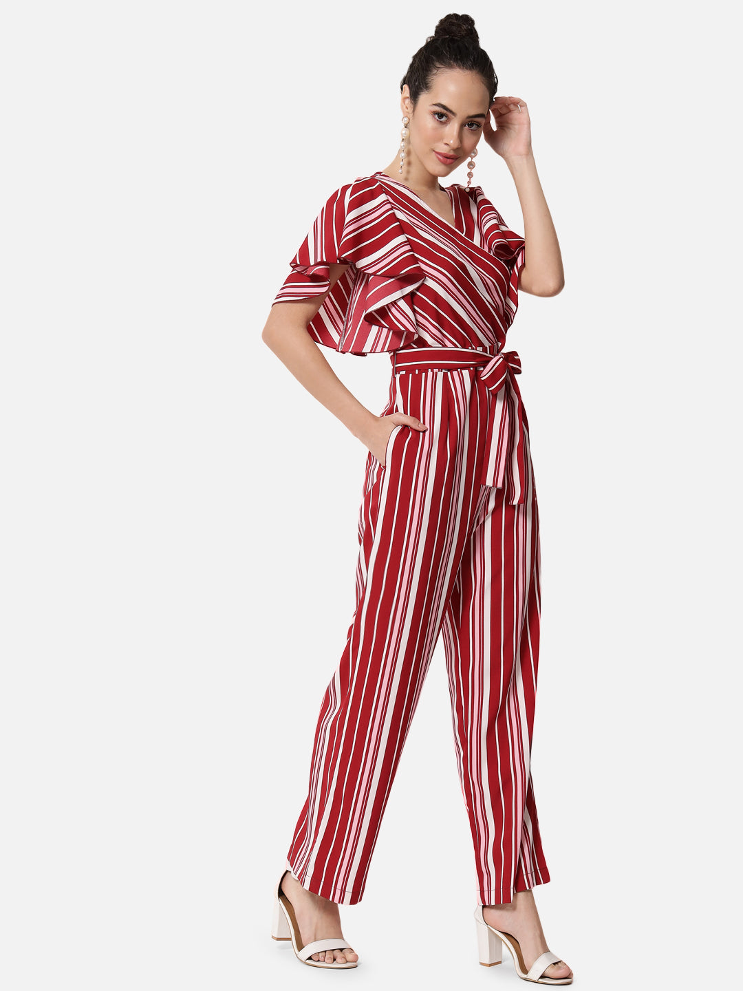 Multicolor Stripes V-neck Jumpsuit for Women