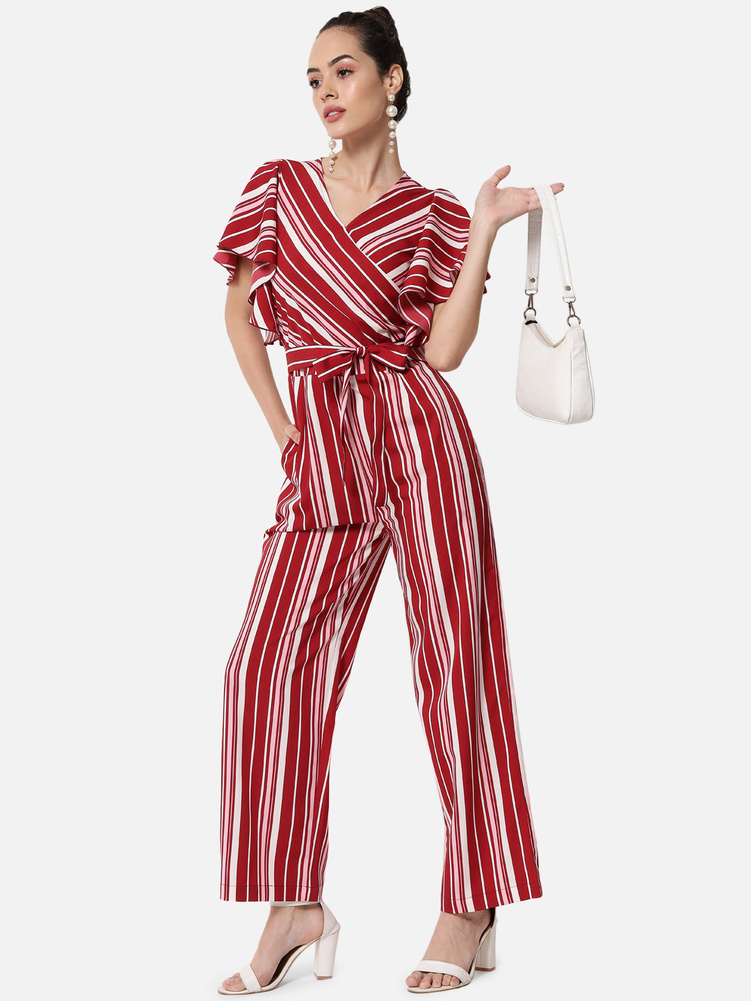 Multicolor Stripes V-neck Jumpsuit for Women