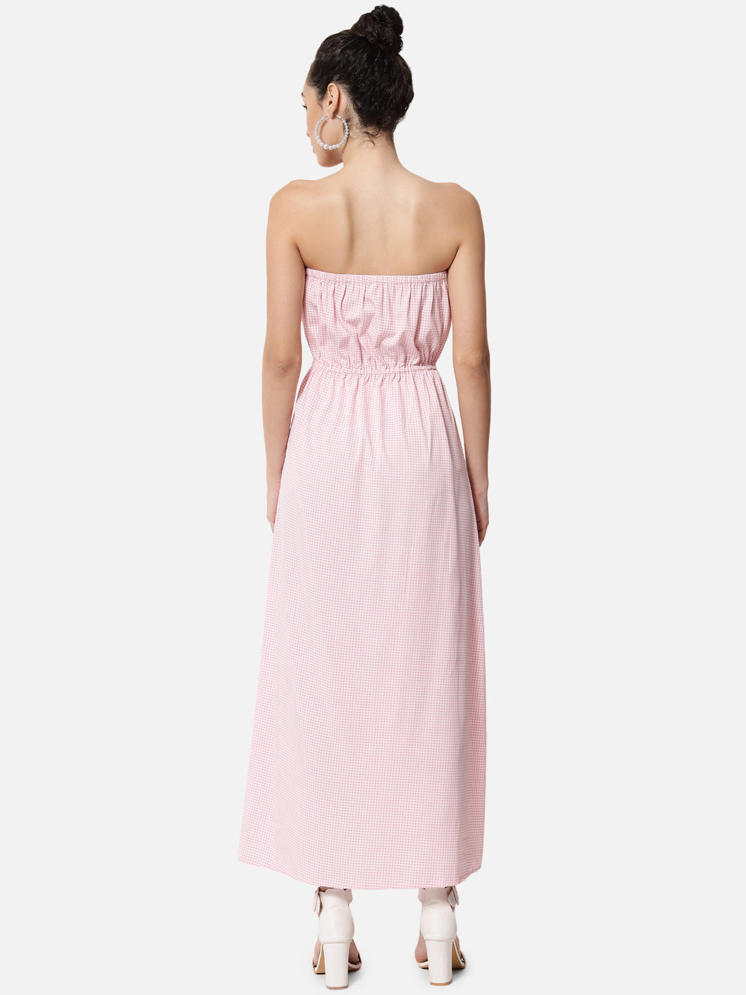 Pink Houndstooth Printed Sleeveless Tube Dress for Women