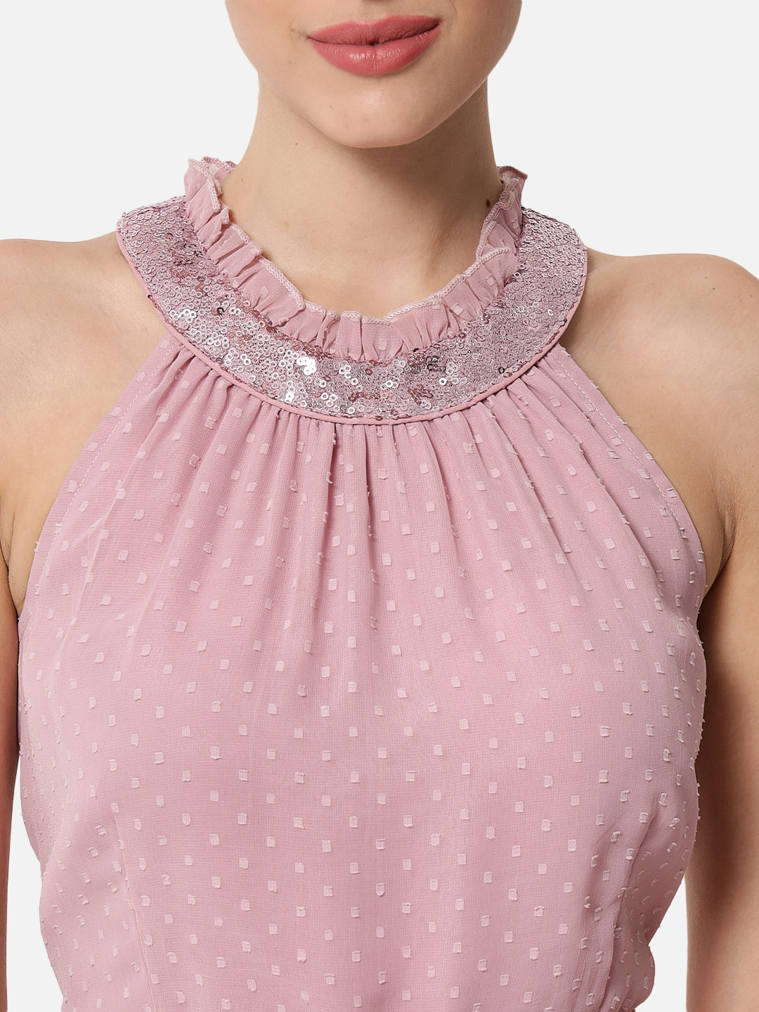 Pink Swiss Dot Sleeveless Jumpsuit for Women