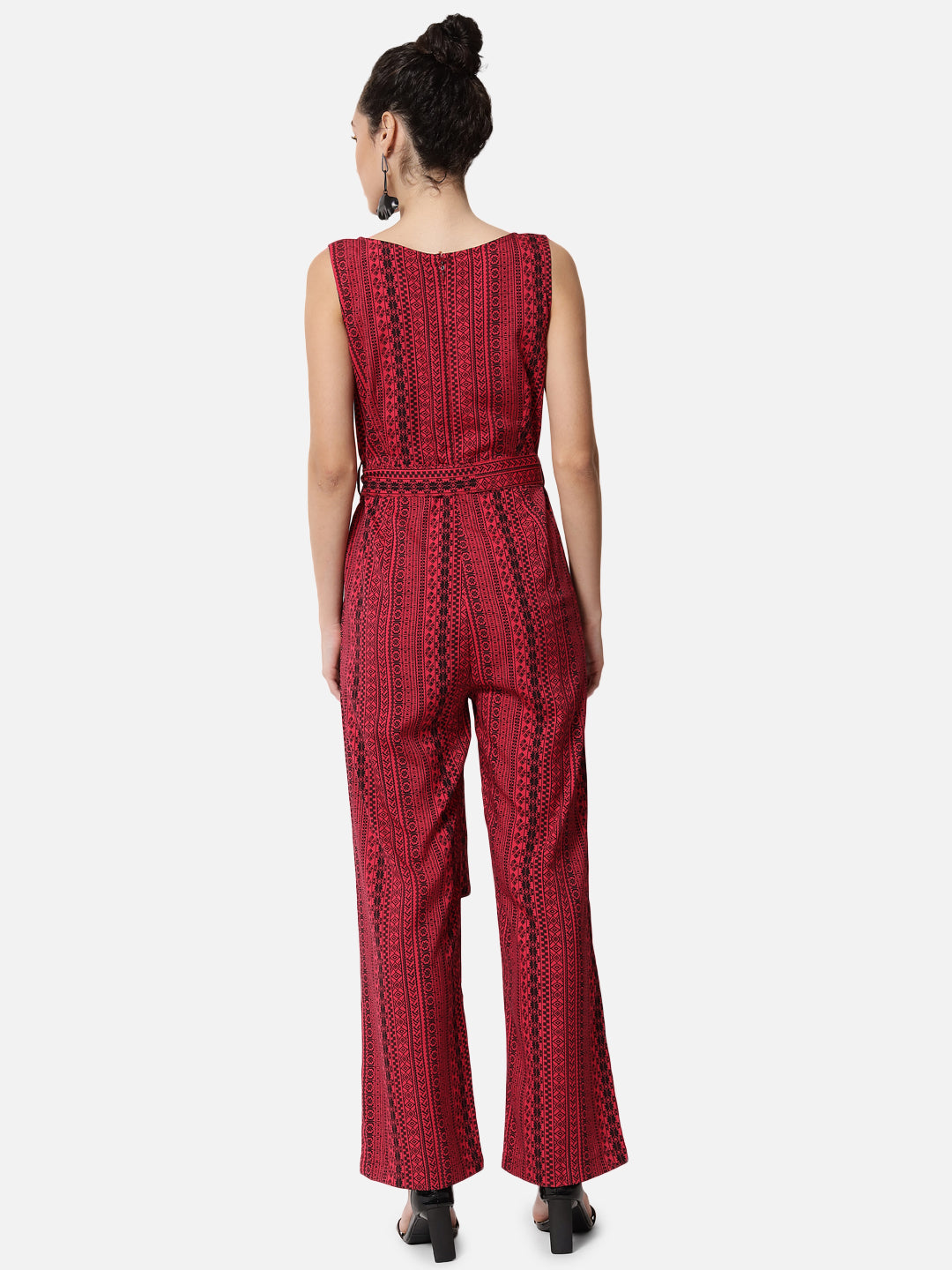 Printed Red Sleeveless Jumpsuit for Women