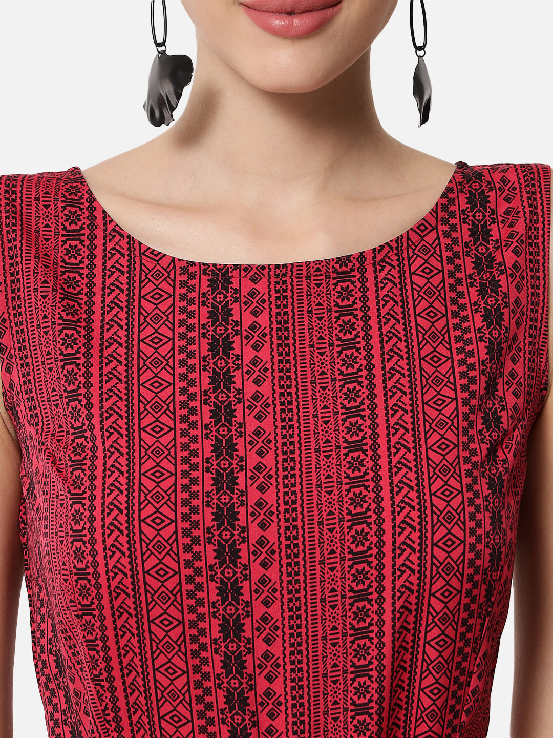 Printed Red Sleeveless Jumpsuit for Women