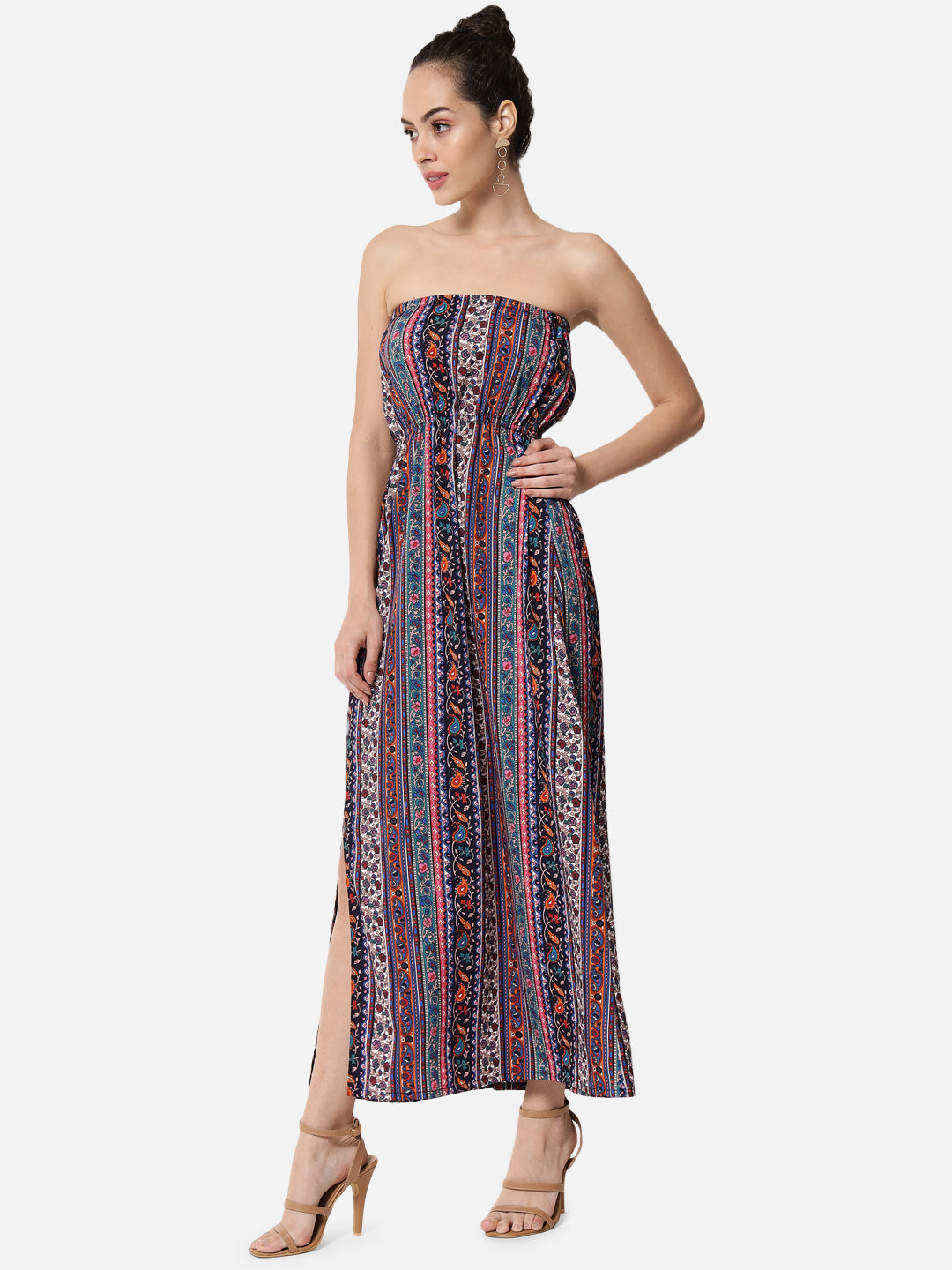 Multicolor All-Over Printed Sleeveless Tube Dress for Women