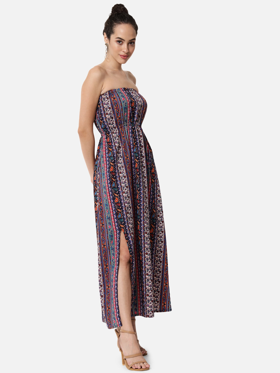 Multicolor All-Over Printed Sleeveless Tube Dress for Women