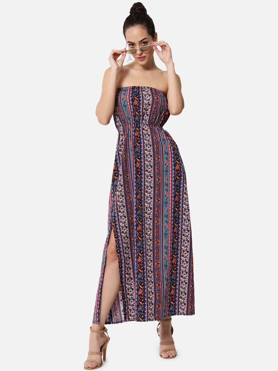 Multicolor All-Over Printed Sleeveless Tube Dress for Women