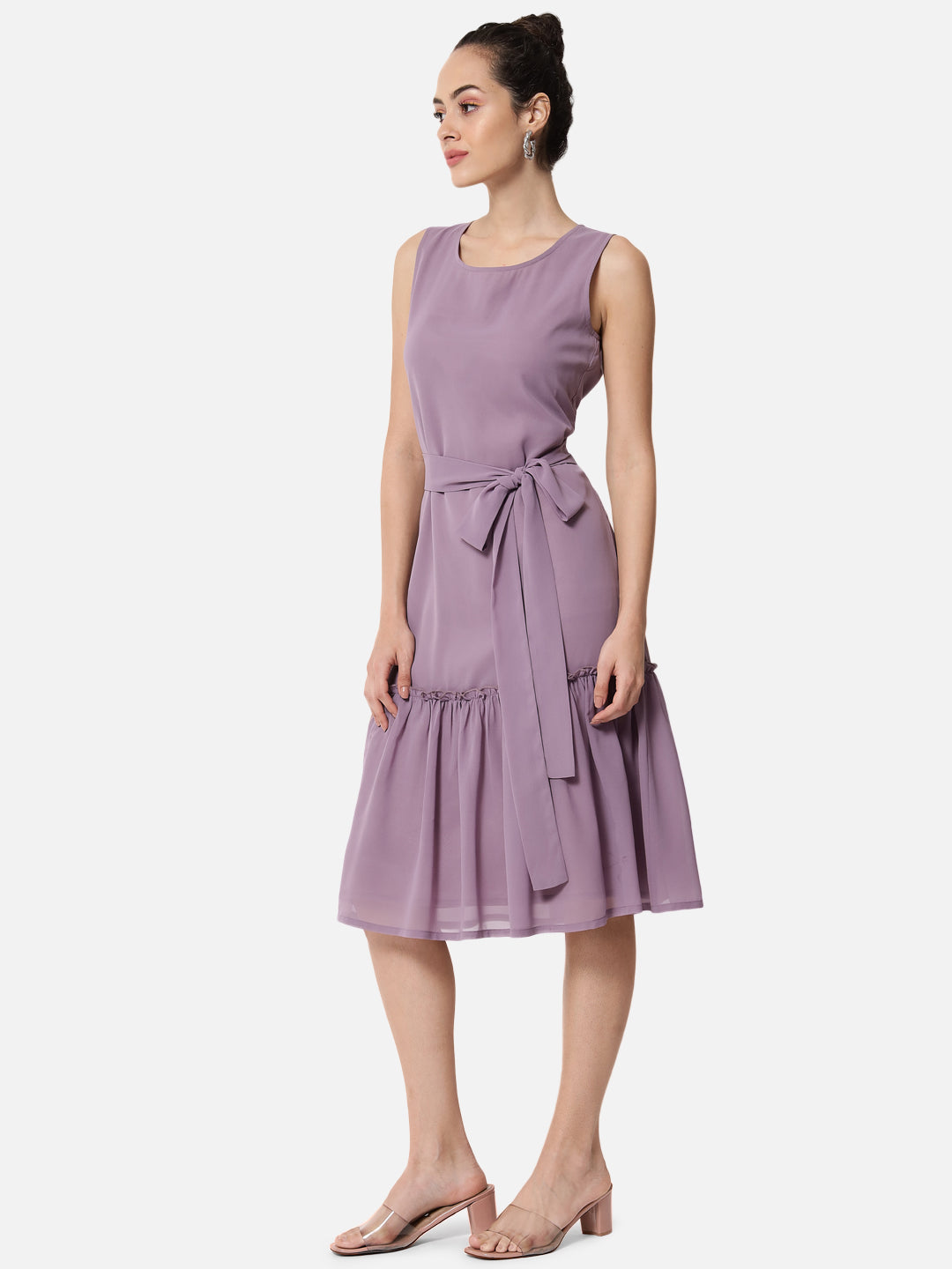 Solid Purple Sleeveless Dress for Women