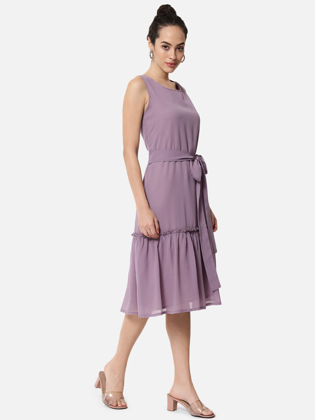 Solid Purple Sleeveless Dress for Women