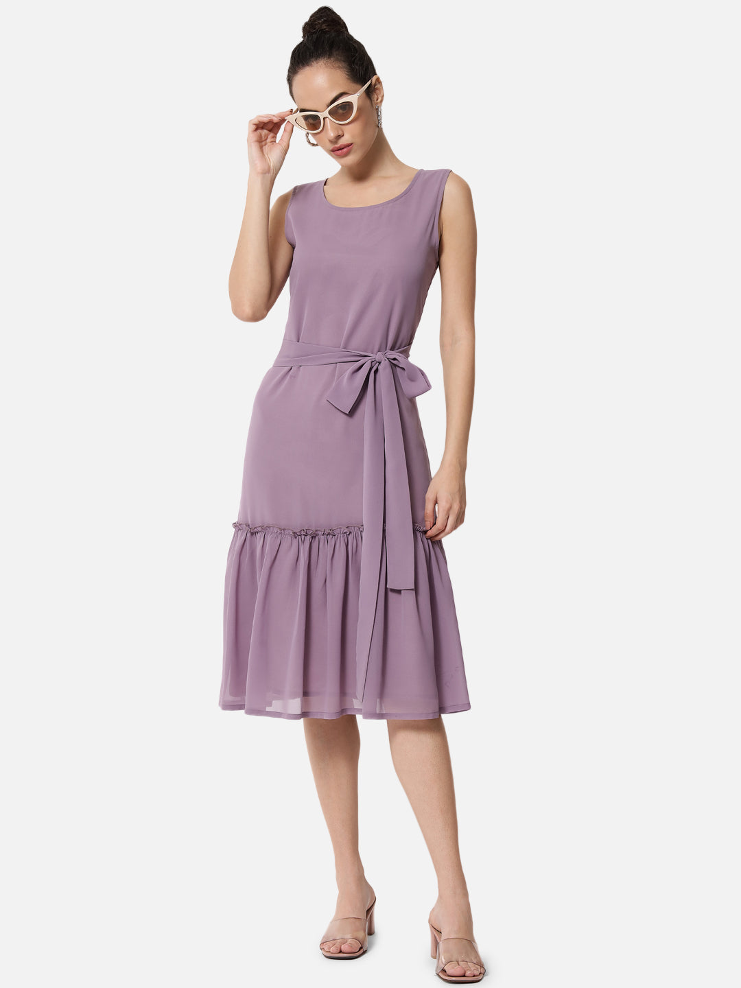 Solid Purple Sleeveless Dress for Women