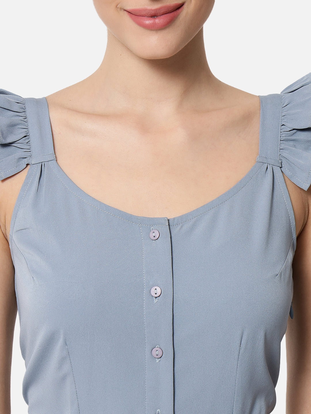 Solid Light Blue Sleeveless Jumpsuit for Women
