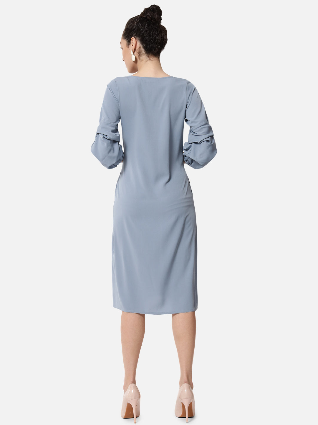 Solid Light Blue Knee Length Dress for Women