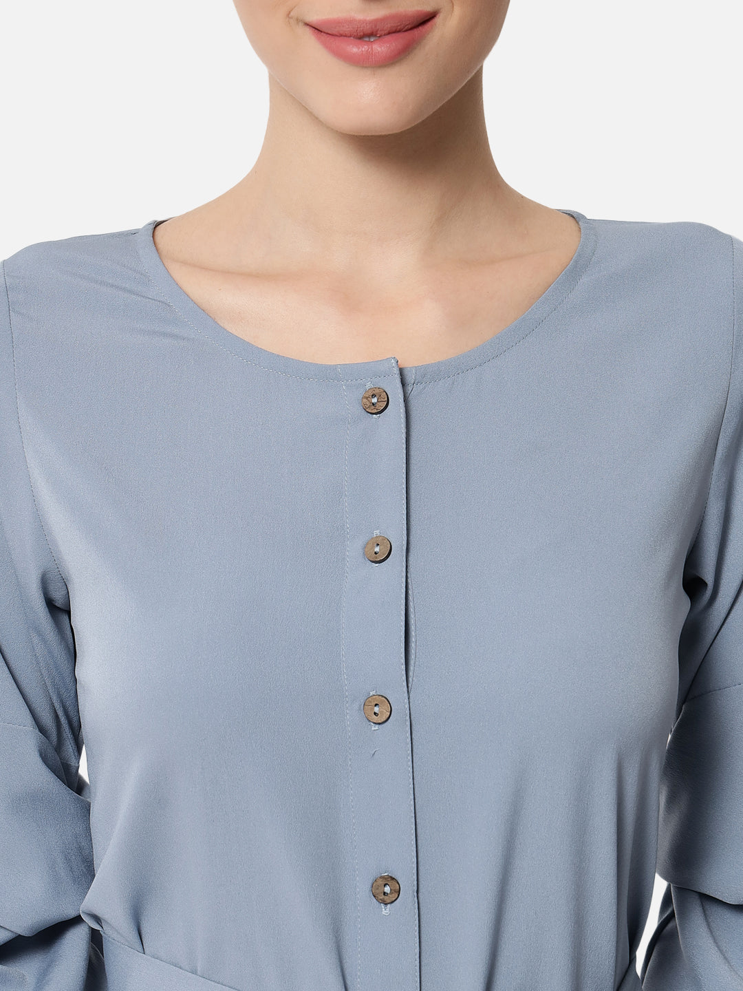 Solid Light Blue Knee Length Dress for Women