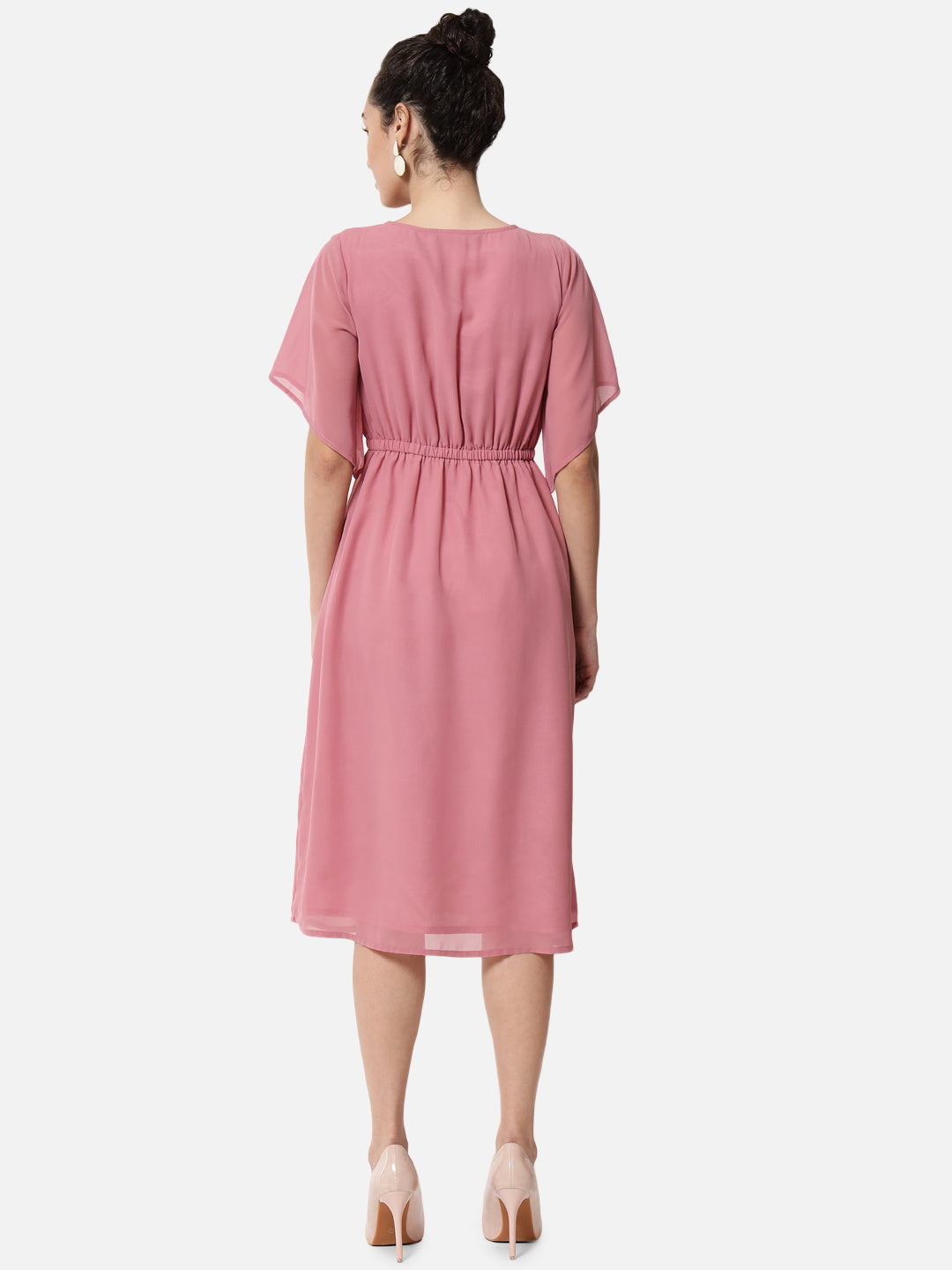 Pink Solid Poly Georgette Dress for Women