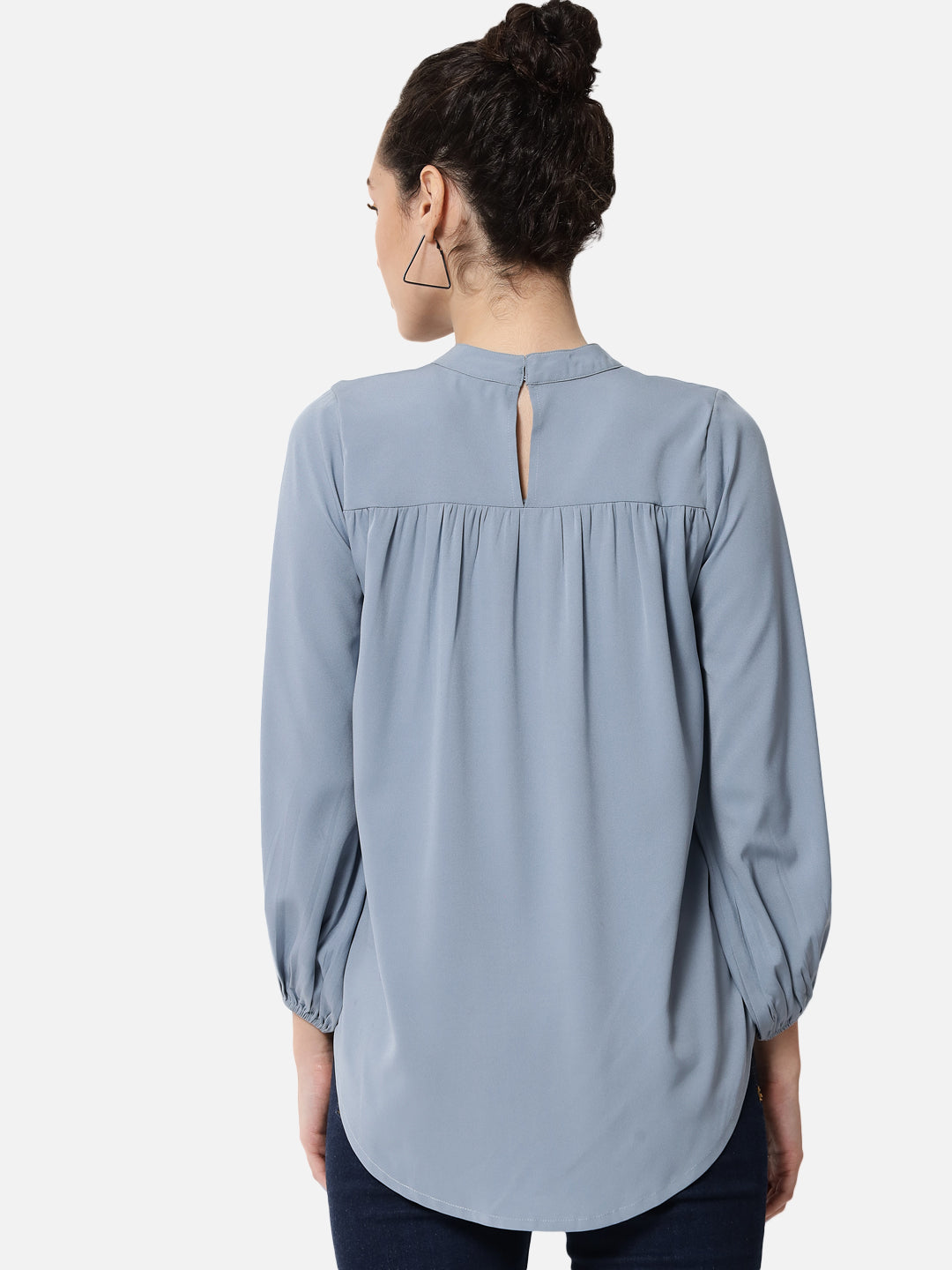 Light Blue Solid Mock Neck Top for Women