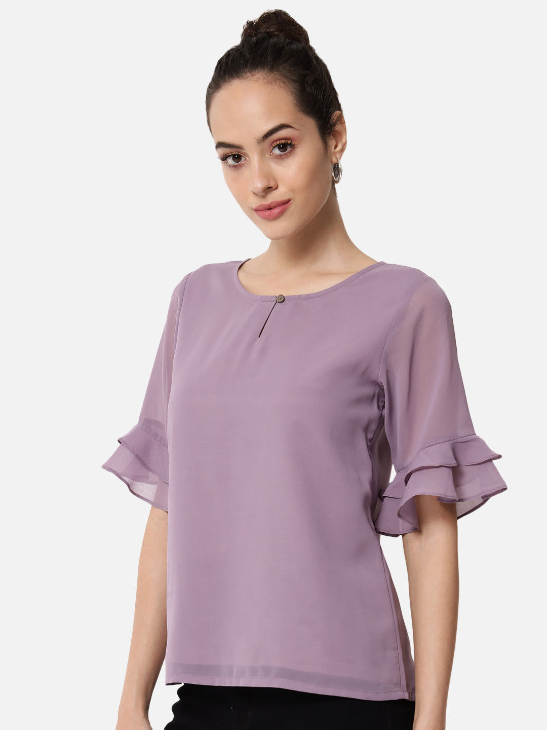 Solid Purple Keyhole Neck Top for Women