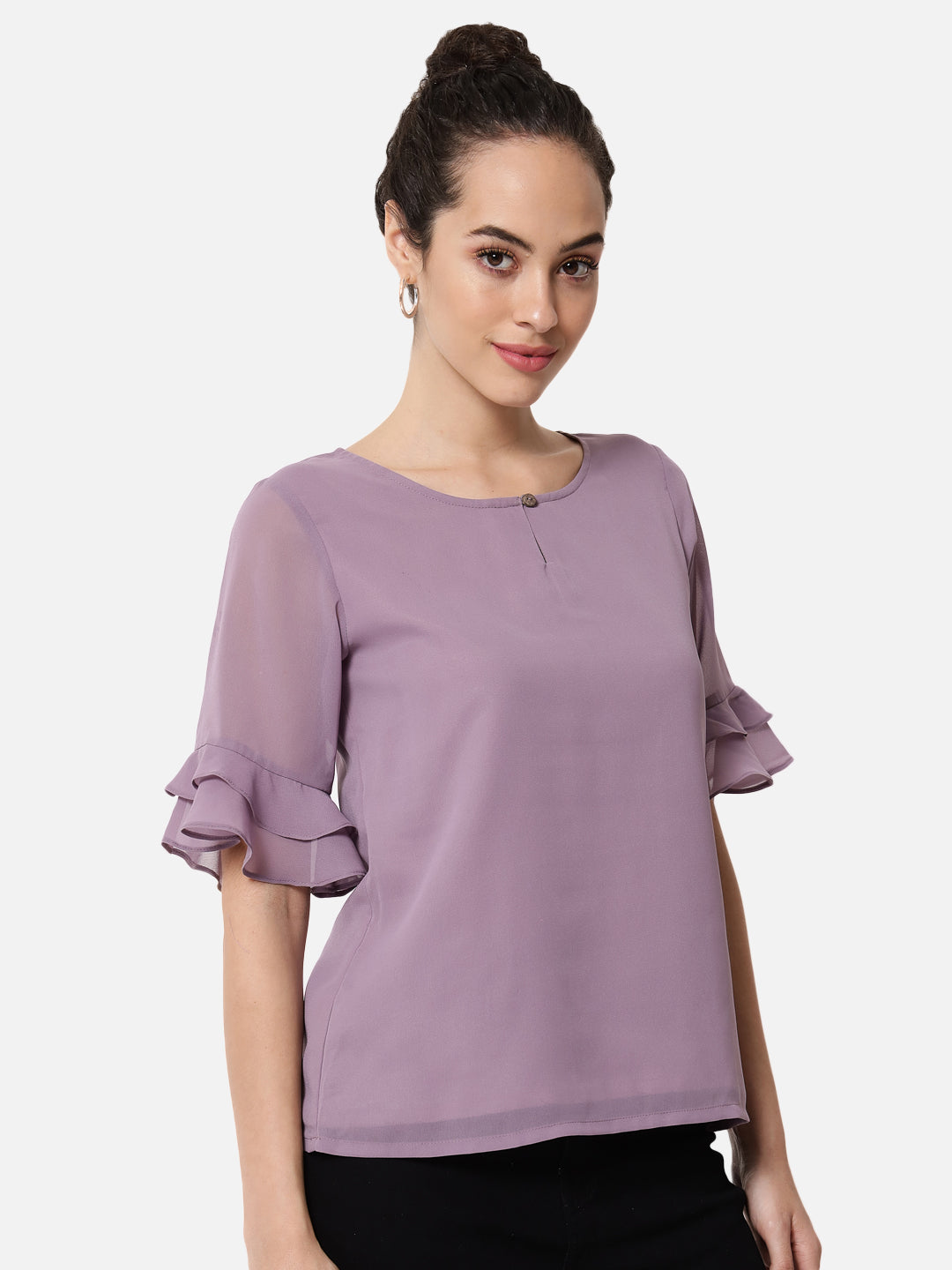 Solid Purple Keyhole Neck Top for Women