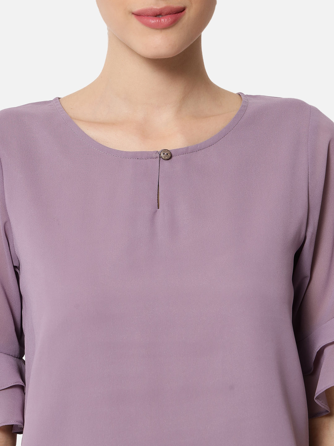 Solid Purple Keyhole Neck Top for Women
