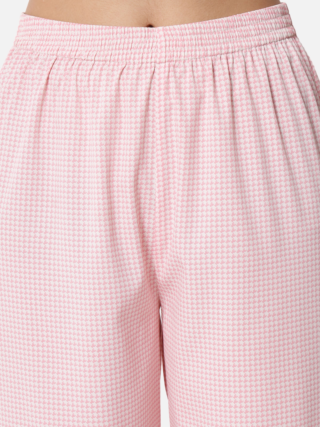 Pink Houndstooth Printed Regular Fit Straight Palazzo for Women