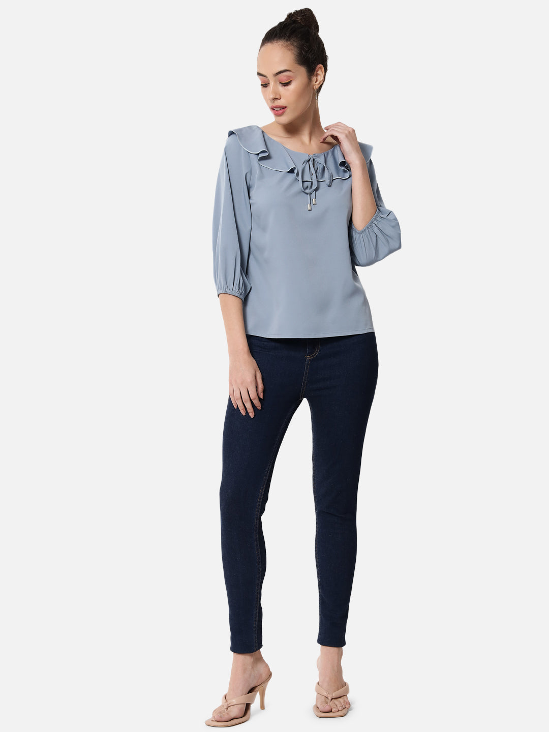 Solid Tie-Up Neck Top for Women