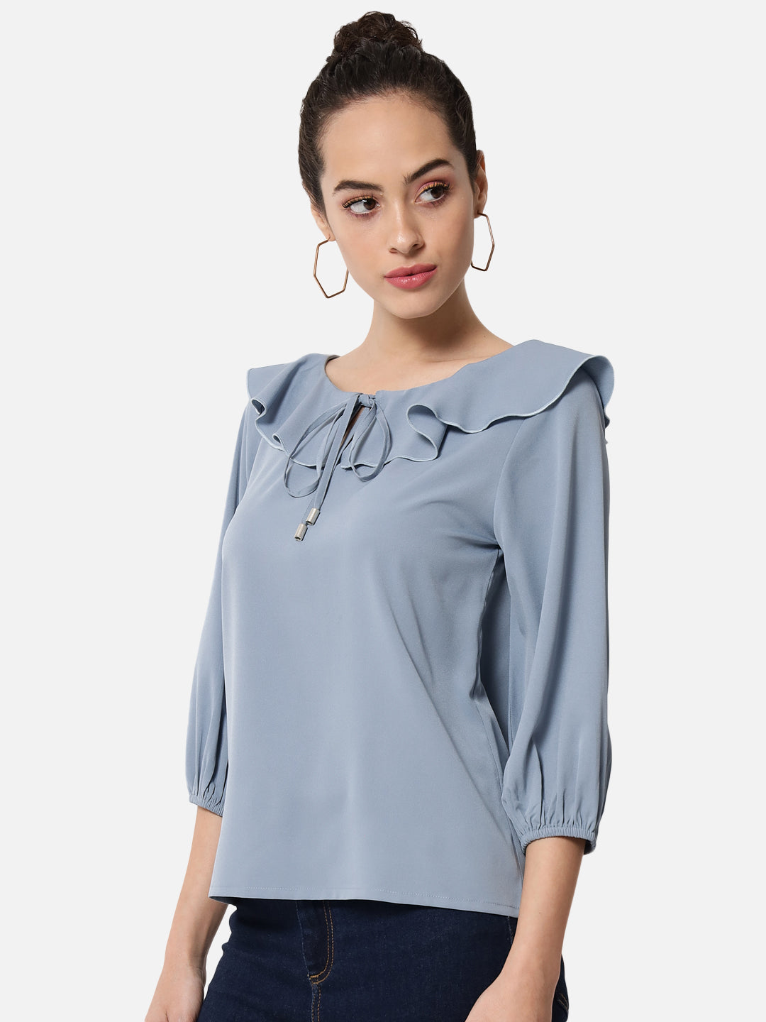 Solid Tie-Up Neck Top for Women