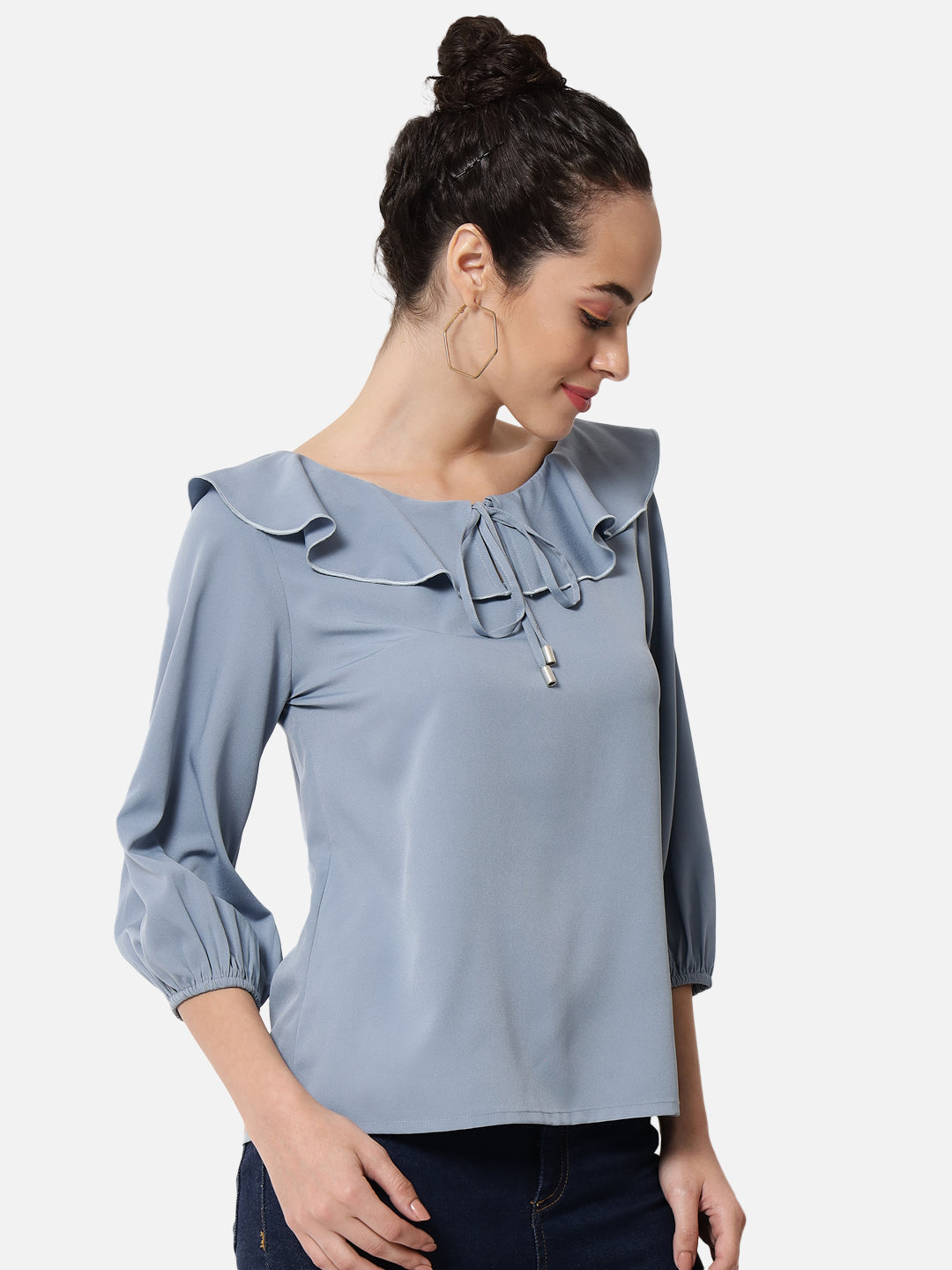 Solid Tie-Up Neck Top for Women