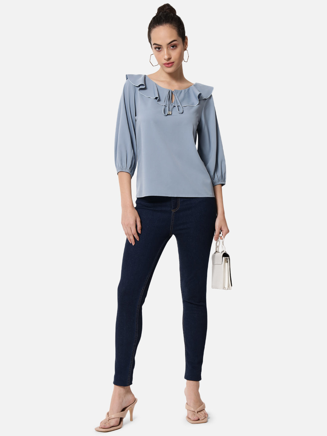 Solid Tie-Up Neck Top for Women