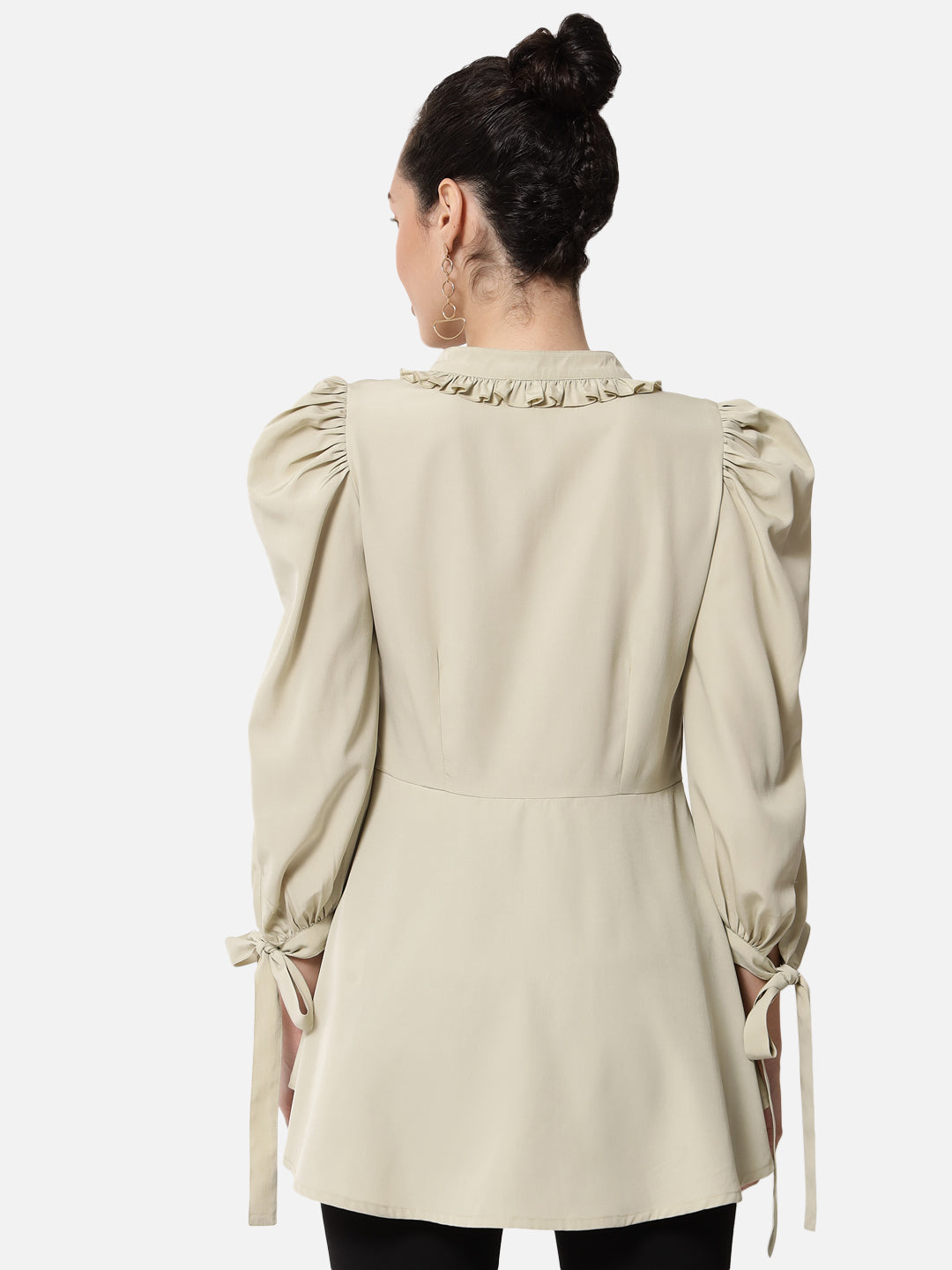 Solid Beige 3/4 Sleeve Top for Women