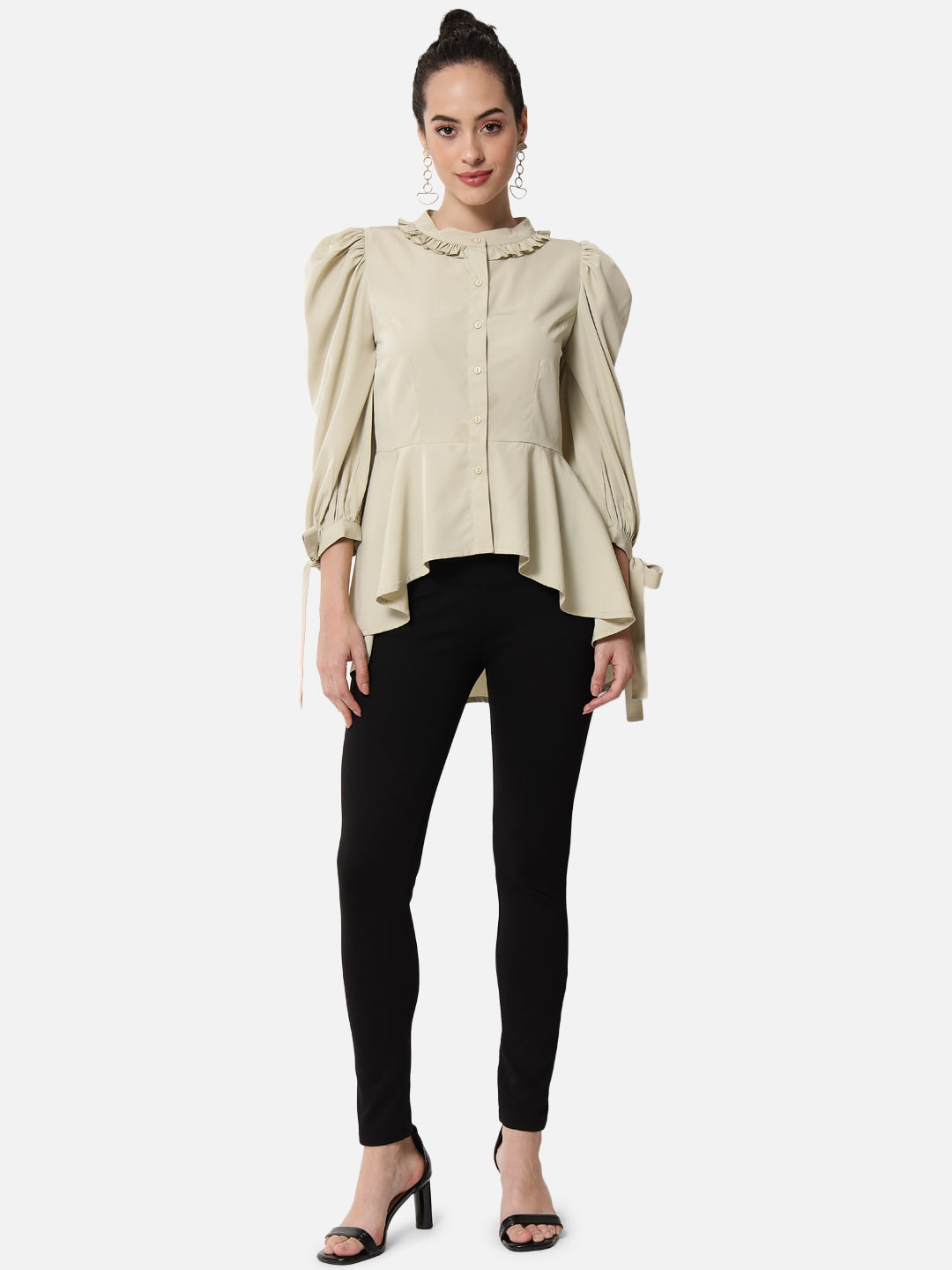 Solid Beige 3/4 Sleeve Top for Women