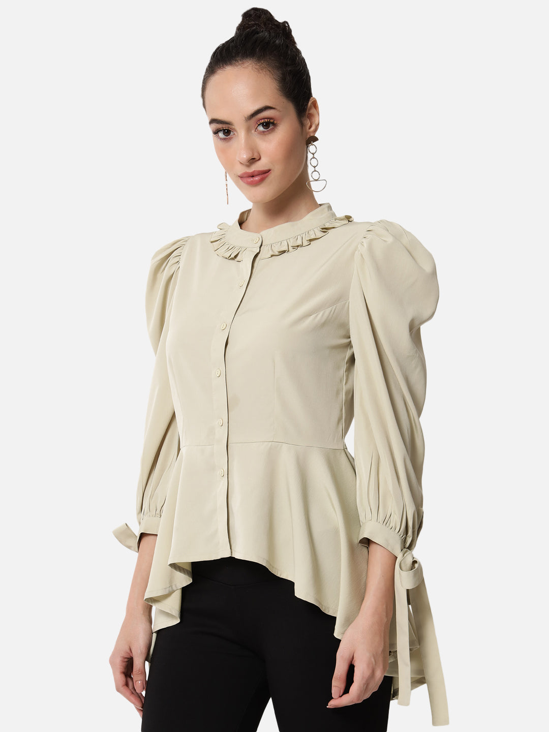 Solid Beige 3/4 Sleeve Top for Women